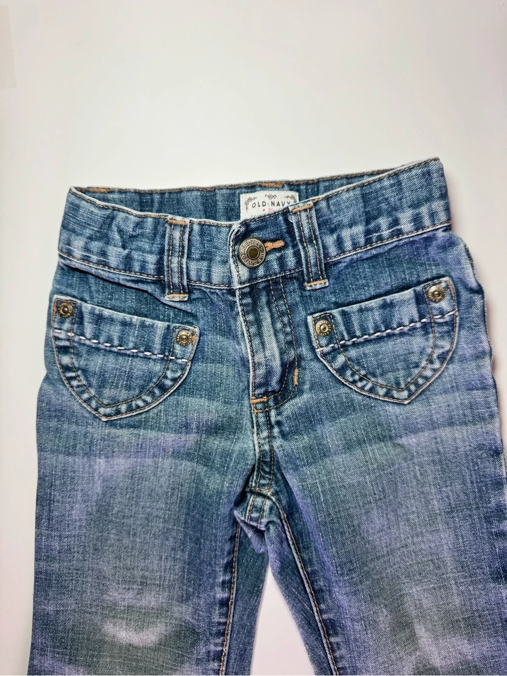 Vintage Y2K Old Navy Toddler Girl Heart Pocket Flare Jeans 2T